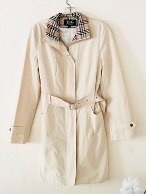 D&G Cream Lightweight Trench Coat Nova Check Lining Large